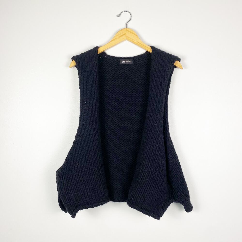 Eskandar Superfine Wool and Angora Chunky Knit Sweater Vest Black